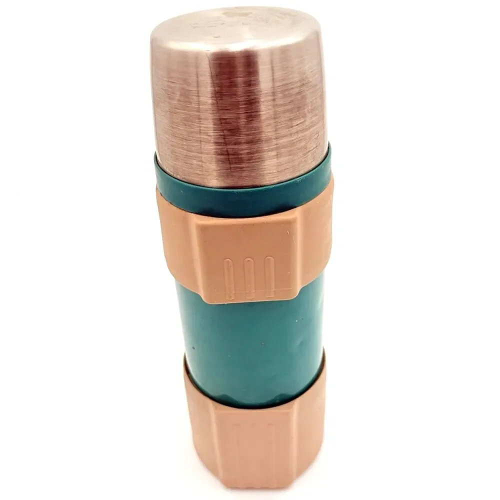 Vintage Thermos Stopper #650 1 Liter Teal Tan Stainless Bottle USA
